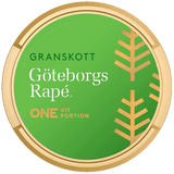 Göteborgs Rapé ONE Granskott Vit Portion snus can – strong white portion with spruce shoot, juniper, apple & citrus flavour