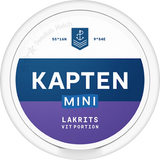 Can of Kapten Vit Lakrits Minisnus – 20 mini white portions with tobacco and licorice flavour