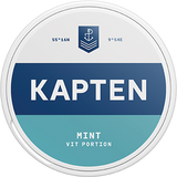 Can of Kapten Vit Mint White Portion snus – 20 white portions with tobacco and mint flavour