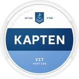 Can of Kapten Vit Portion snus – 20 white portions, classic tobacco‑bergamot flavour