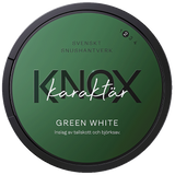 Knox Karaktär Green White white portion snus can — 22 prillor, tobacco pine spruce birch flavour, normal strength