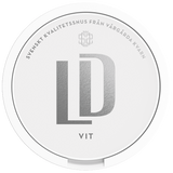 LD Vit Portion snus can — 20 white‑portion prillor, classic tobacco with bergamot flavour, normal strength