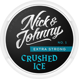 Nick & Johnny Crushed Ice Xtra Strong white portion snus can — 22 pouches, mint & wintergreen flavour, extra strong nicotine