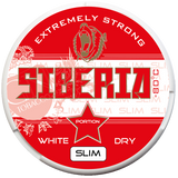 Siberia 80 Degrees White Dry Slim Portion snus can with 20 slim white pouches