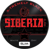 Siberia Black White Dry Slim snus can with extra-strong white dry slim portions