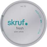 Skruf No.02 Slim Fresh White Portion snus can with 24 slim white mint pouches