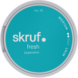 Skruf No.10 Fresh Superslim White Portion snus can with 30 slim white pouches