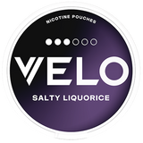 VELO Salty Liquorice slim nicotine pouches – salty‑licorice salmiak flavour, 10 mg nicotine, tobacco‑free slim format