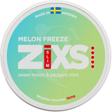 ZiXS Melon Freeze Slim nicotine pouches can, tobacco‑free, watermelon and mint flavour