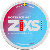 ZiXS North Ice‑66 Slim all‑white nicotine pouches can, slim format, icy mint flavour