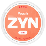 ZYN Peach Mini S2 tobacco‑free nicotine pouches can, mini format, peach green grape fruit tea flavour