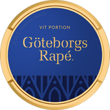 Can of Göteborgs Rapé White Portion snus – 24 white portions, herbal and citrus‑toned Swedish snus