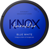 Knox Karaktär Blue White white portion snus can — 22 prillor, tobacco bergamot juniper flavour, normal strength