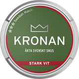Kronan Stark Vit Portionssnus can — 22 white‑portion snus prillor, strong dark‑tobacco flavour with violet, citrus and herbs