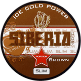 Siberia 80 Degrees Brown Slim Portion snus can with slim moist portions under lip