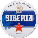 Siberia Blue White Portion snus can with extra-strong mint white portions